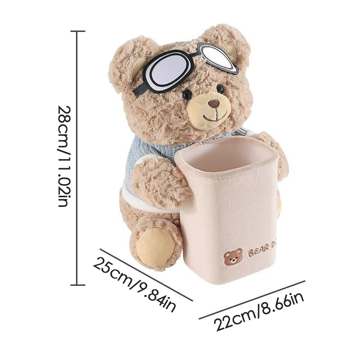 Car Tissue Holder, Plush Armrest Can, Dibujos animados Bear Organizer, Use Tissue Dispenser, Soft Storage Bin, Vehicle Armrest Use, Auto Cute Can 25x22x28
