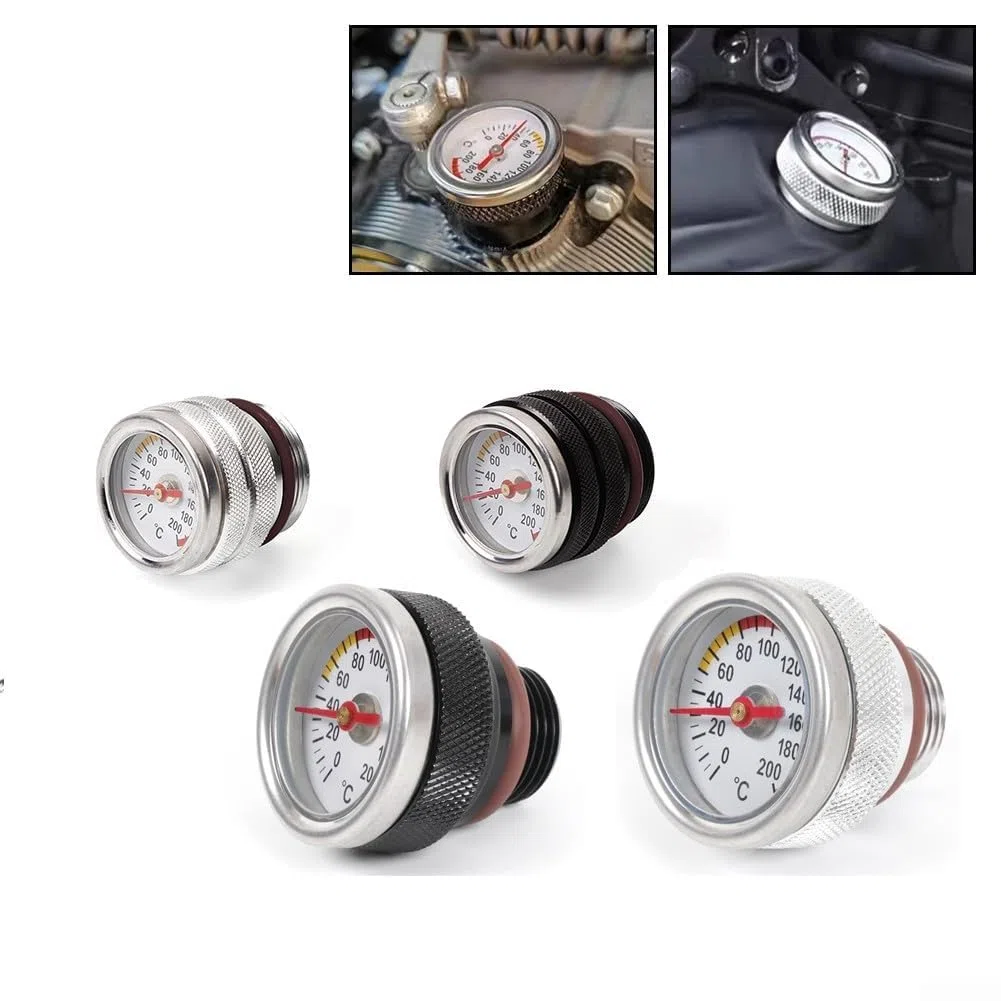 Medidor de temperatura del aceite para motocicletas con tamaños de rosca estándar M30x1 5 y M20 1 5, aleación de aluminio para un seguimiento fiable de la temperatura del motor (negro M20 x 1.5)