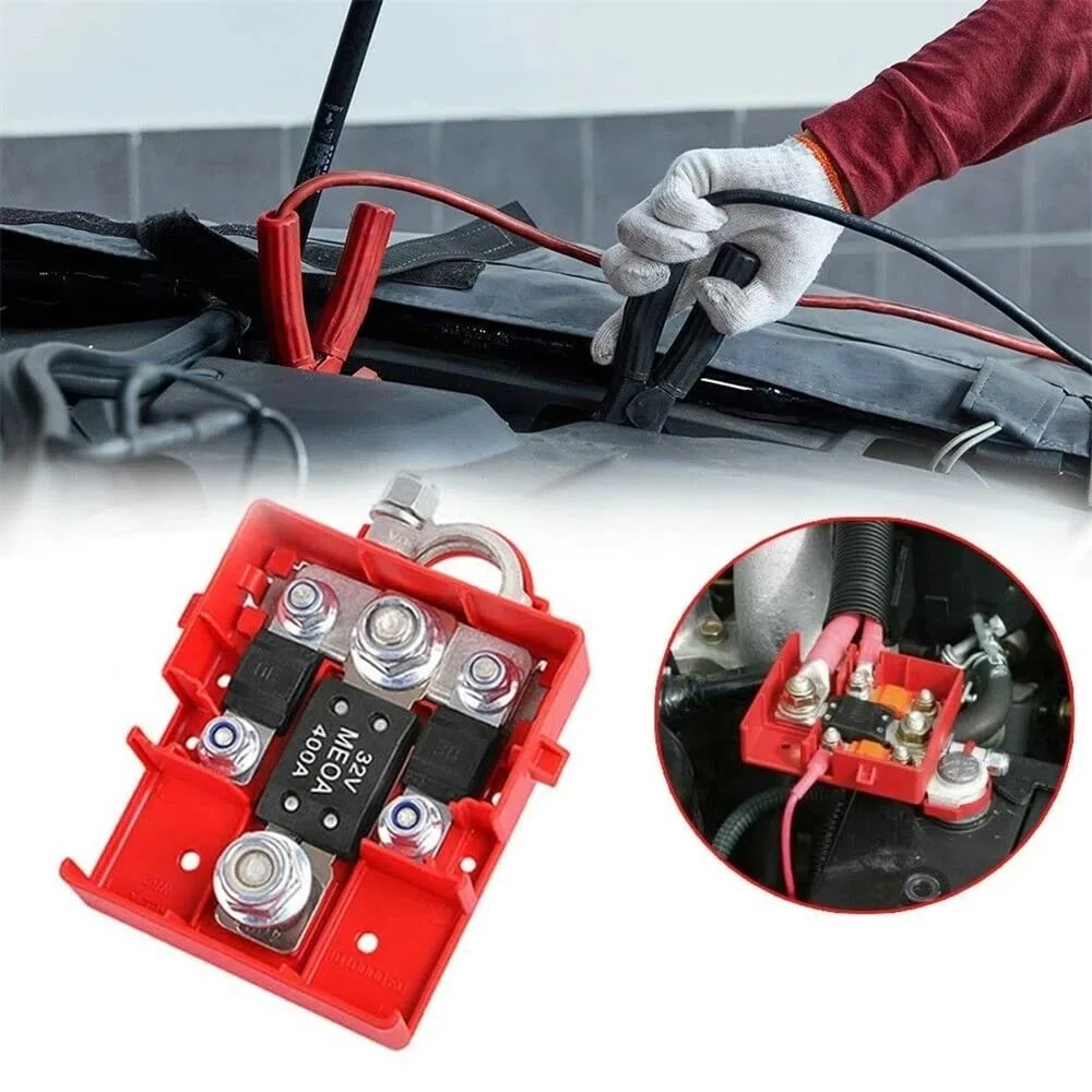 Caja de fusibles de la batería de distribución de terminales de abrazadera Conectores,32V 400A coche de liberación rápida con fusibles Conector de batería para caravanas Camper Barco Camión(Sin tapa)