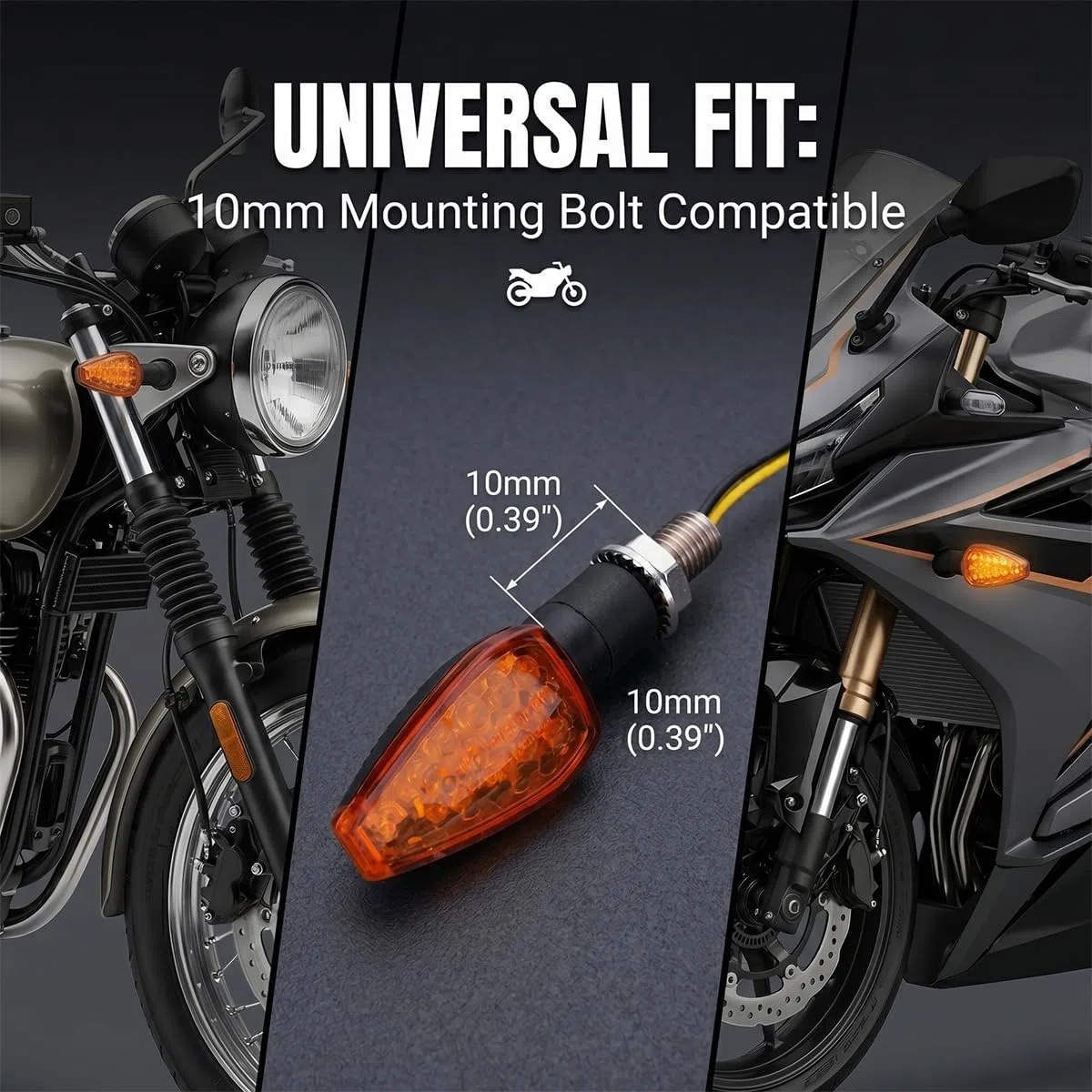 Intermitente Moto LED Homologado 4pcs, Indicador de Dirección Universal 12V 14 LED F5, Estanco IP68 Intermitentes para Scooter Quad Cruiser Mobylette, Lente Ahumada, Montaje Fácil Tornillo M8