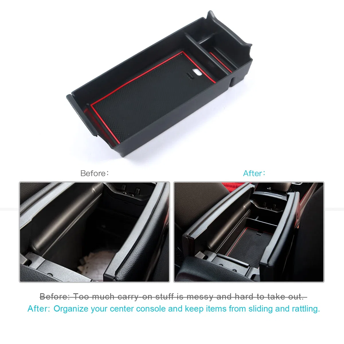 CDEFG Mercedes Clase A B W177 V177 W247 GLA H247 CLA C118 2019+ Caja de Almacenamiento Consola Central Apoyabrazos Interior Center Armrest Box, con Tapete Antideslizante Accesorios del Coche (Rojo)