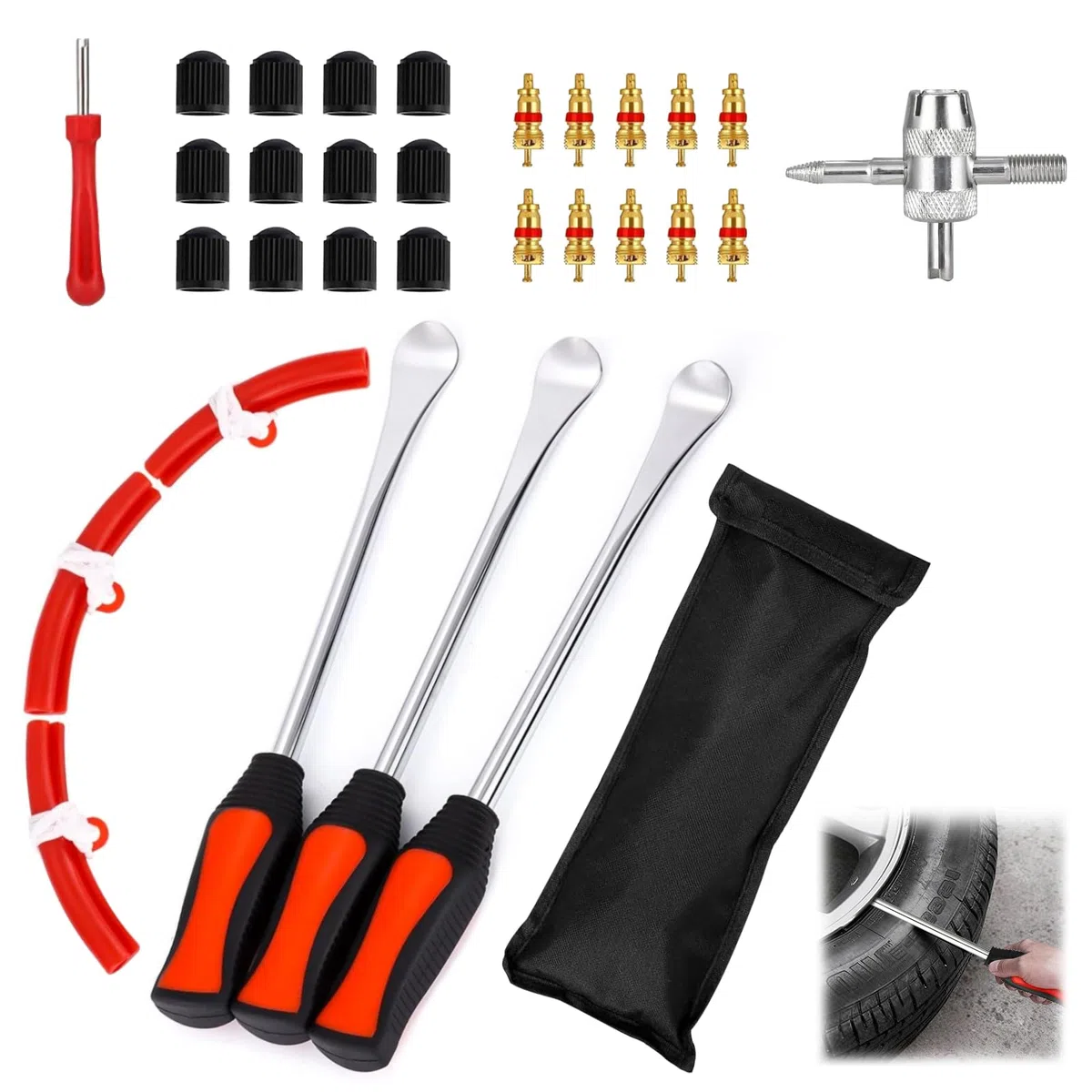 Cuchara de neumáticos, herramienta profesional de instalación de neumáticos, palanca de neumático de bicicleta, adecuado para motocicletas, bicicletas e instalación de neumáticos de coche, 30 piezas