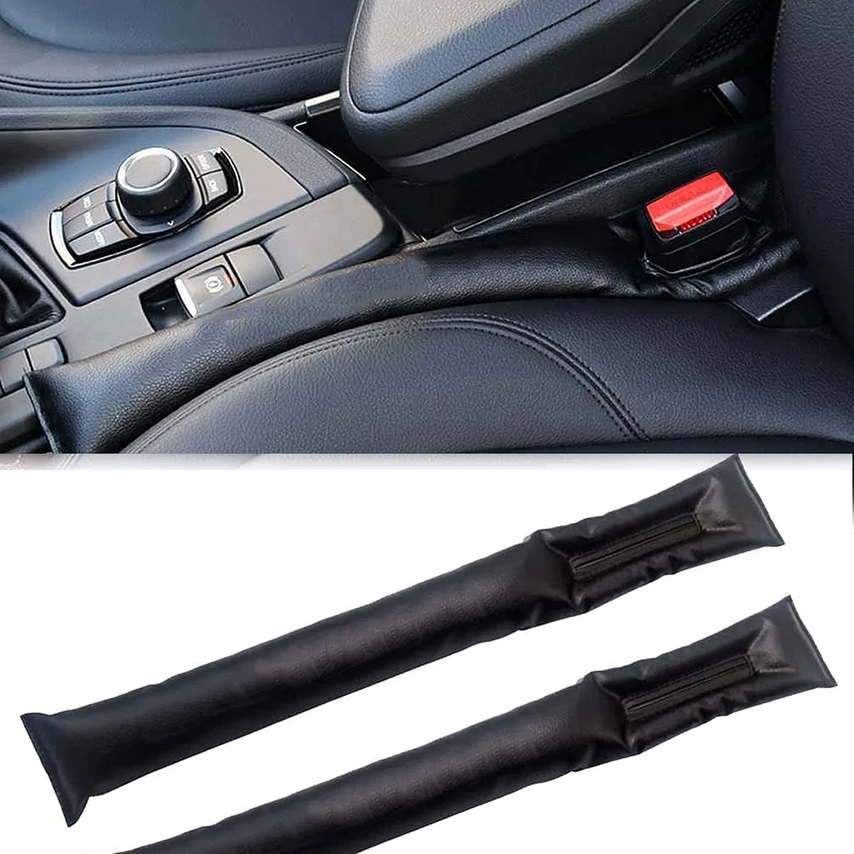 2 Piezas Tapón de Espacio de Asiento de Coche, Tapón de Cuero para Asiento de Automóvil, Adecuado para Cojines de Asientos de Automóvil para Evitar que Pequeños Elementos Caigan en el Espacio(Negro)
