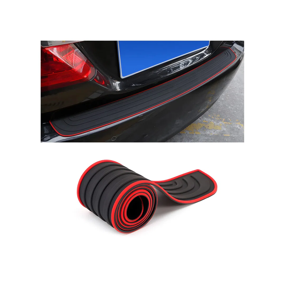 Protector Parachoques Trasero, 104cm X 9cm Protector de Goma para el Maletero, Resistente a los ArañAzos Y Antideslizante, se Adapta a la MayoríA de los Accesorios Exteriores del Coche (Negro/Rojo)