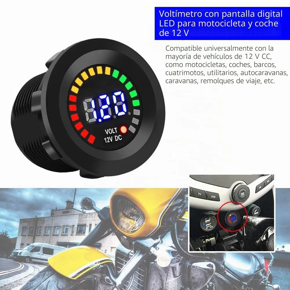 12 V Coche de la motocicleta LED Voltímetro de pantalla digital Impermeable Voltaje Volt Meter Gauge Negro Nuevo