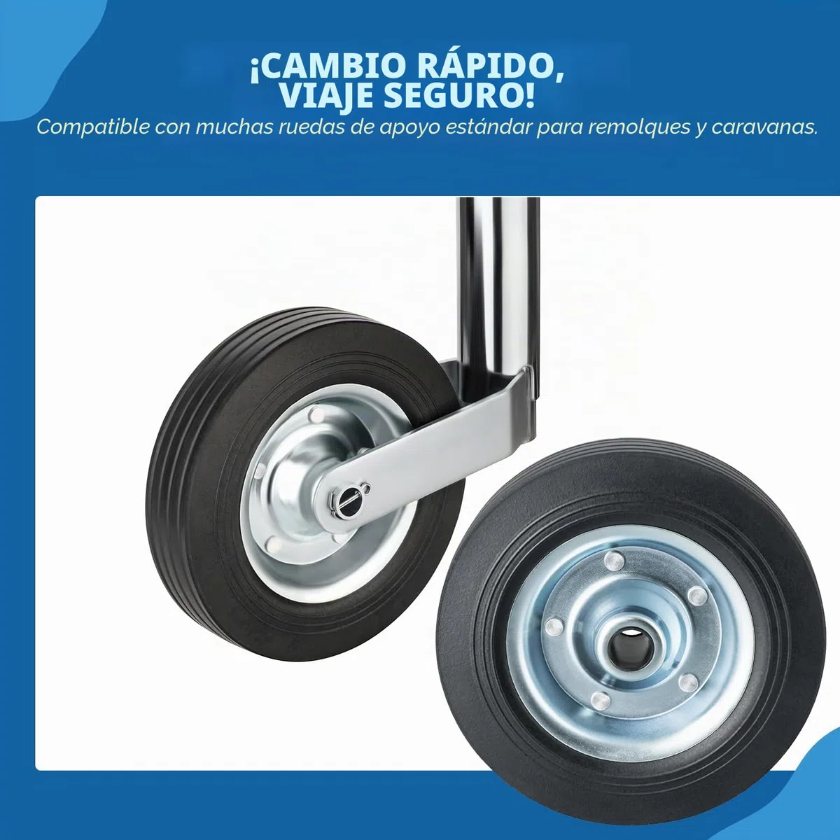 Rueda de repuesto para rueda de apoyo, 200 x 50 mm, neumáticos de goma maciza sobre llanta de acero para remolques y caravanas, carga de apoyo de 150 kg, pieza de repuesto robusta