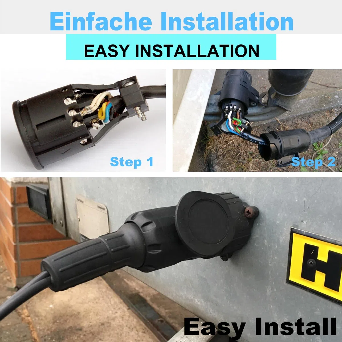 Conector de remolque, Conector de remolque premium - 13/8 polos con contacto de rosca según ISO 11446, para remolques de 12 V, incluye cubierta de estacionamiento, conector de 13 polos (conector