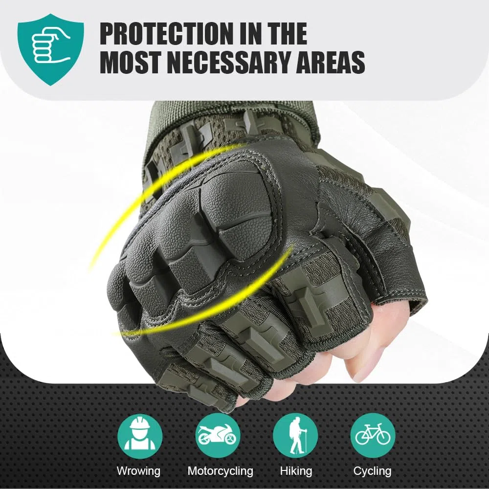 WTACTFUL - Guantes Tácticos Medio Dedo Hombre, Transpirables y Antideslizantes para Airsoft, Paintball, Ciclismo, Moto, Caza, Senderismo y Trabajo Aire Libre