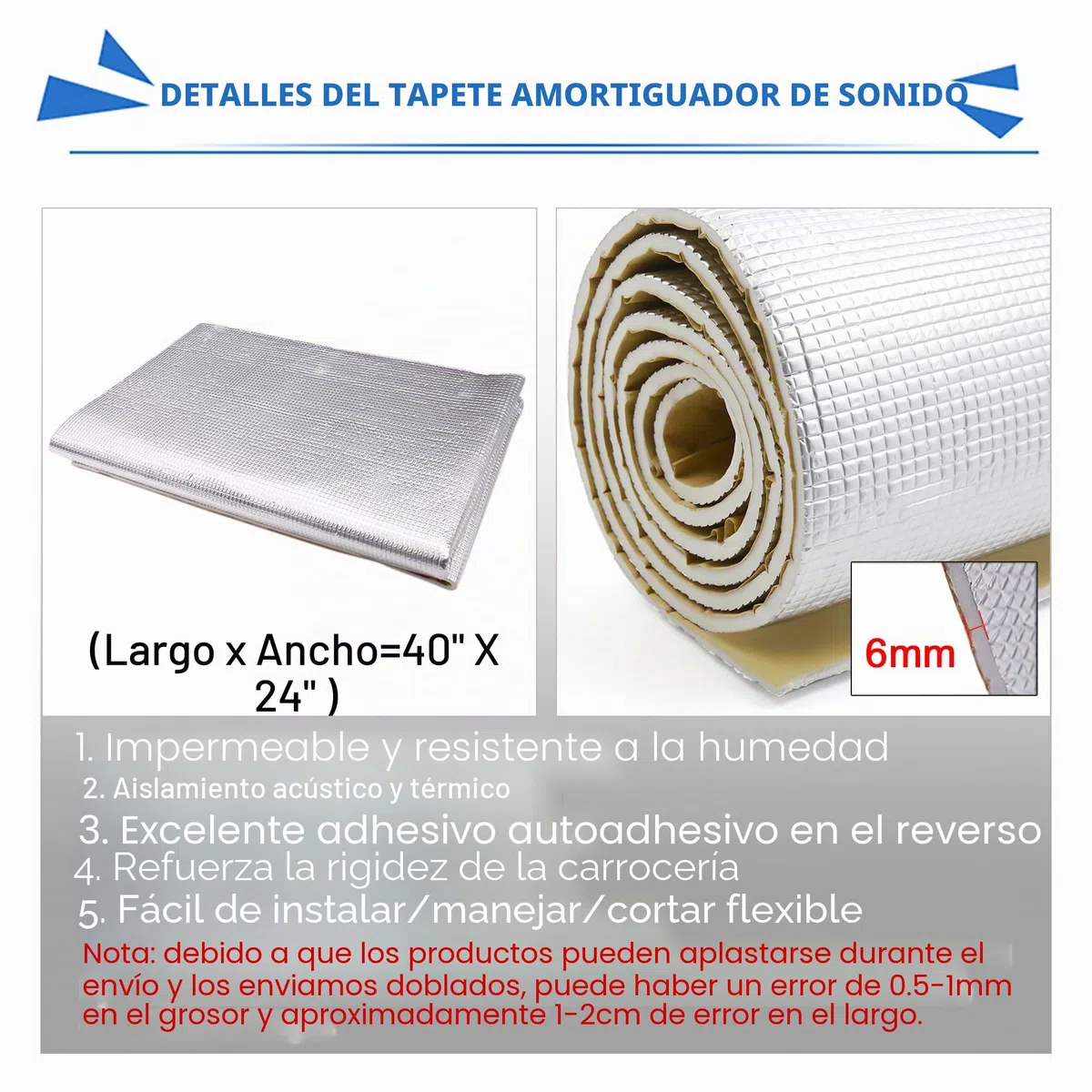 sourcing map 60X100cm Aislante Termico Lámina Insonorizante Forro Papel Adhesivo 6mm De Espesor Espuma Aislante Acústico Insonorización Coche