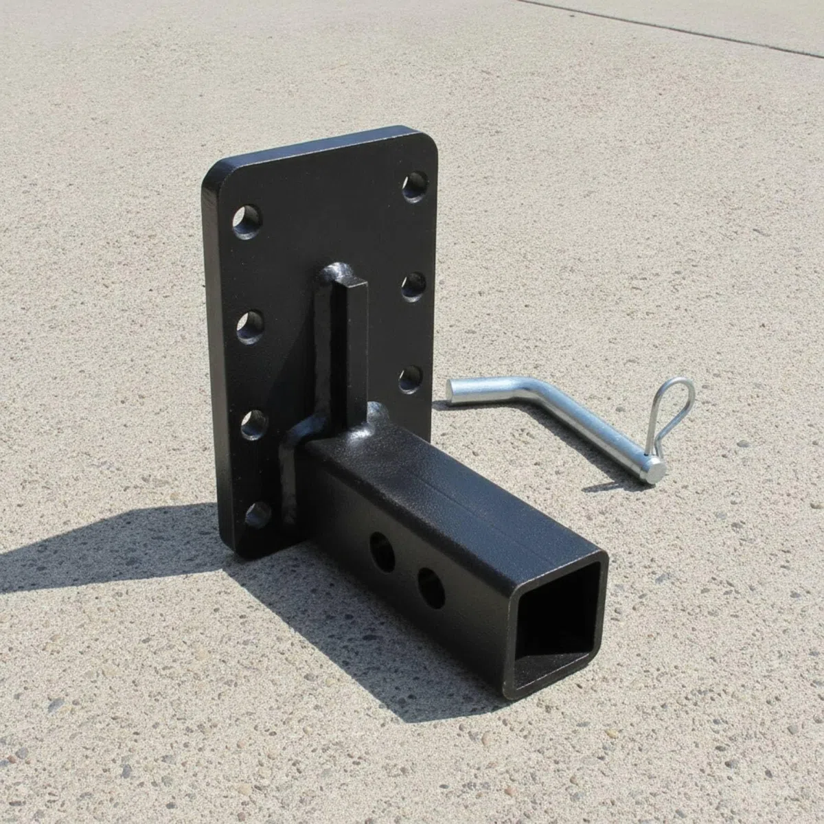 Enganche Remolque Vehiculo Bracket, Estilo Industrial De Alta Resistencia, Diseñado para Remolque De Vehículos Todoterreno, con Base De Montaje Ajustable Y Acabado En Color Negro.