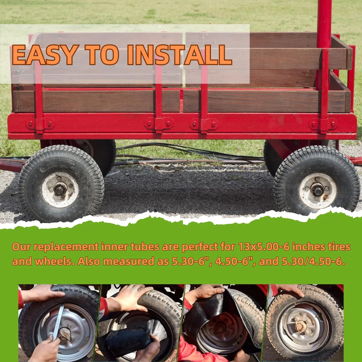 Pack de 2 tubos 13 x 5,00-6, tubo de carretilla 13x5x6, 5,00-6, apto para tractor cortacésped, cortacésped de asiento, carretilla, cortacésped, carro de mano
