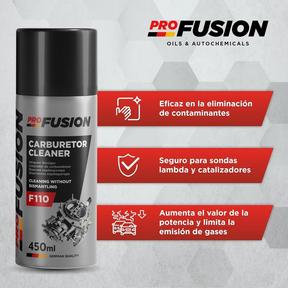 ProFusion Limpia Carburadores Pack de 3 - Carburetor Cleaner - Elimina los Depósitos de Carbono, Polvo y Alquitrán - Aditivo para Limpiar Válvula EGR - 450 ml