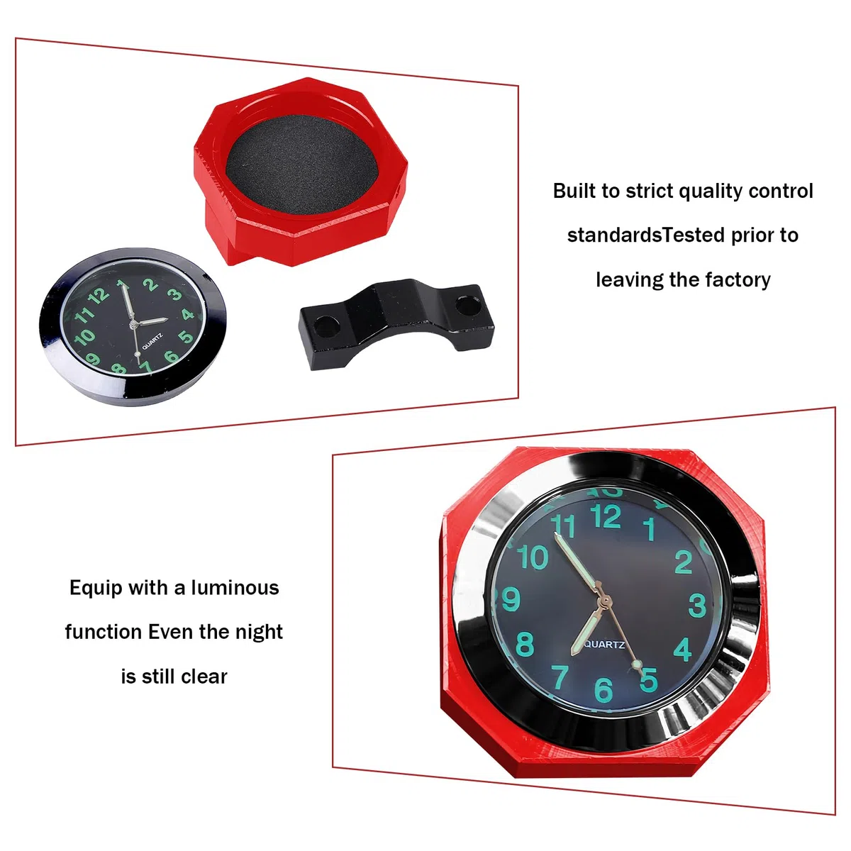Reloj de motocicleta resistente al agua, reloj de moto luminoso, relojes de motocicleta para manillar, reloj de motocicleta, accesorios de bicicleta, diámetro 22-26 mm - rojo