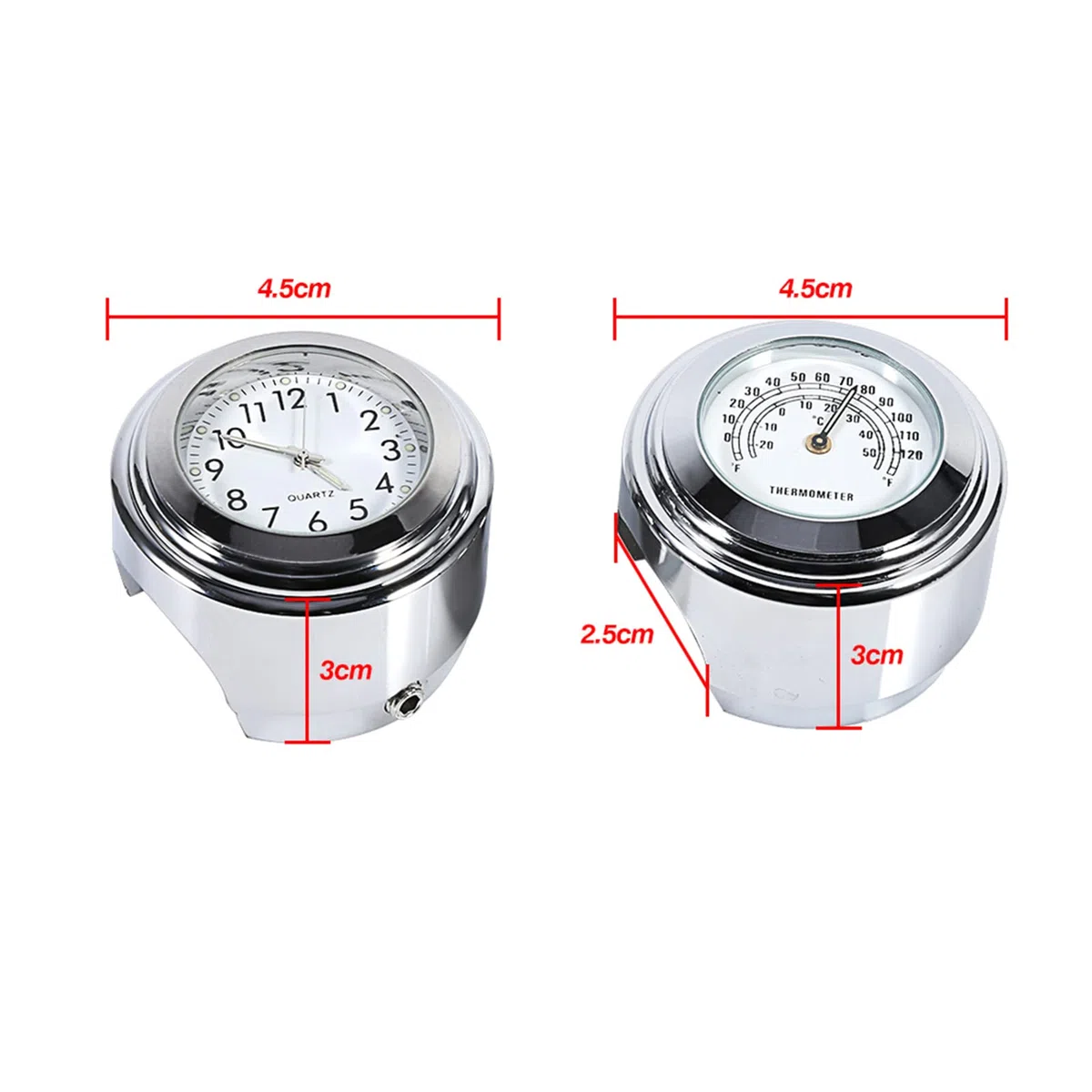 Tyenaza Reloj de Moto Manillar Universal, 1 Par 7/8 Pulgadas Relojes de Manillar de Motocicleta y Termómetro, Impermeable a Prueba de Polvo Universal Moto Cromo Reloj Temp, para Motocicletas(Blanco)
