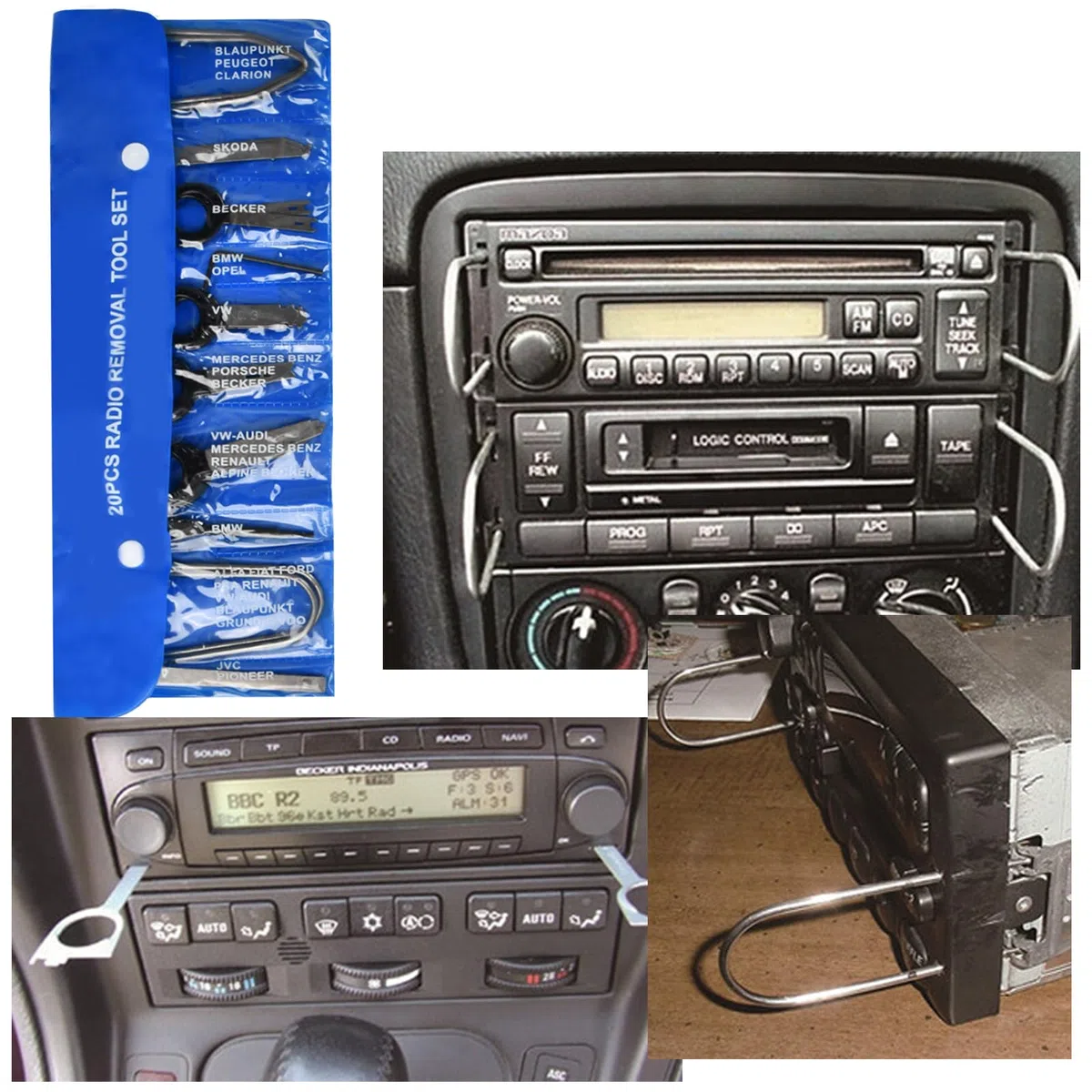 20 Pz Herramientas de Desmontaje de Audio Automóviles, Kit de Herramientas de Extracción de Radio Automóvil, Herramientas de Eliminación de Radio de Coche, Llaves de Extracción de Estéreo para Coche