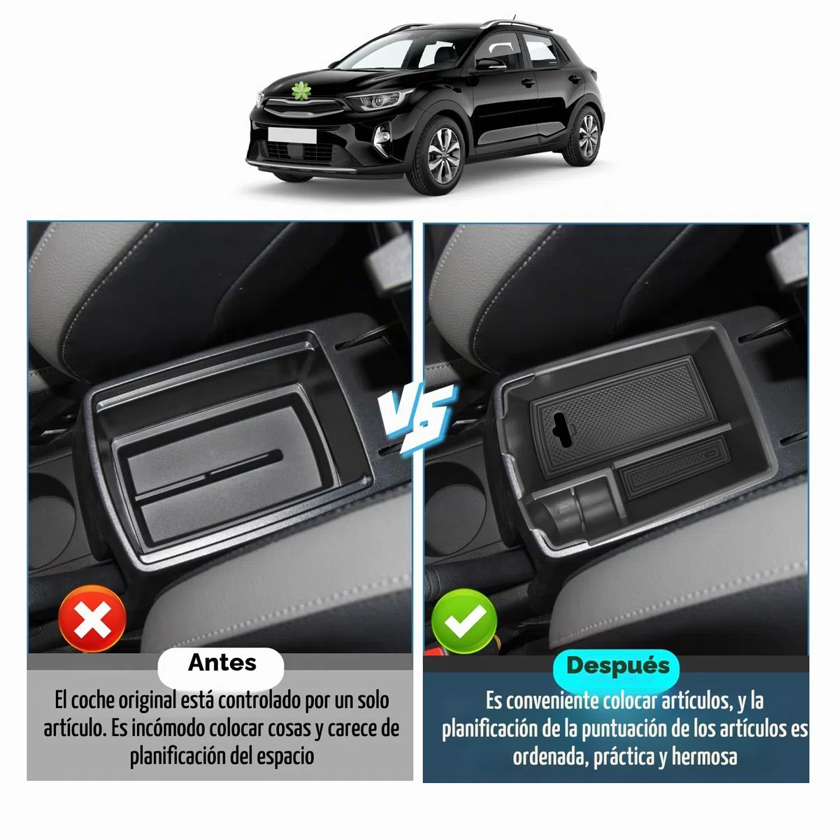 Ruiya Compatible con Kia Stonic 2018-2023 2024 Consola Central Caja de almacenamiento, Caja Reposabrazos Stonic Reposabrazos Organizador Central Reposabrazos Bandeja Accesorios Kia Stonic