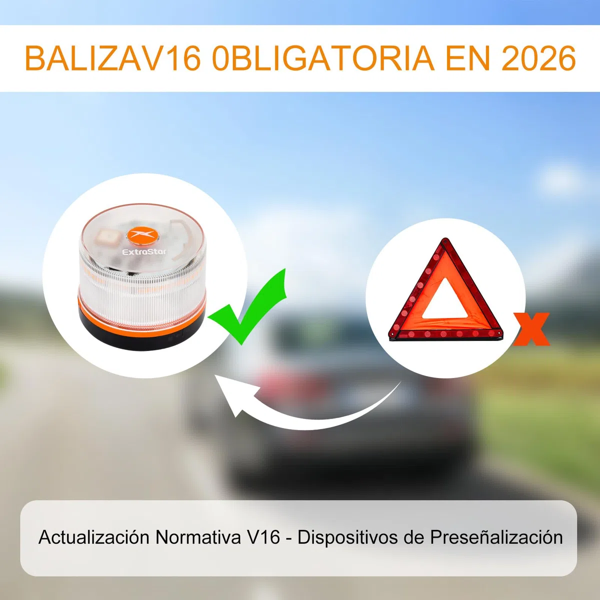 EXTRASTAR Luz de Emergencia V16 Homologada DGT con Geolocalización 3.0 - Aviso Ubicación Coches, Plan de Datos Incluido - Base Imantada IP54 - Cumple Normativa 2026
