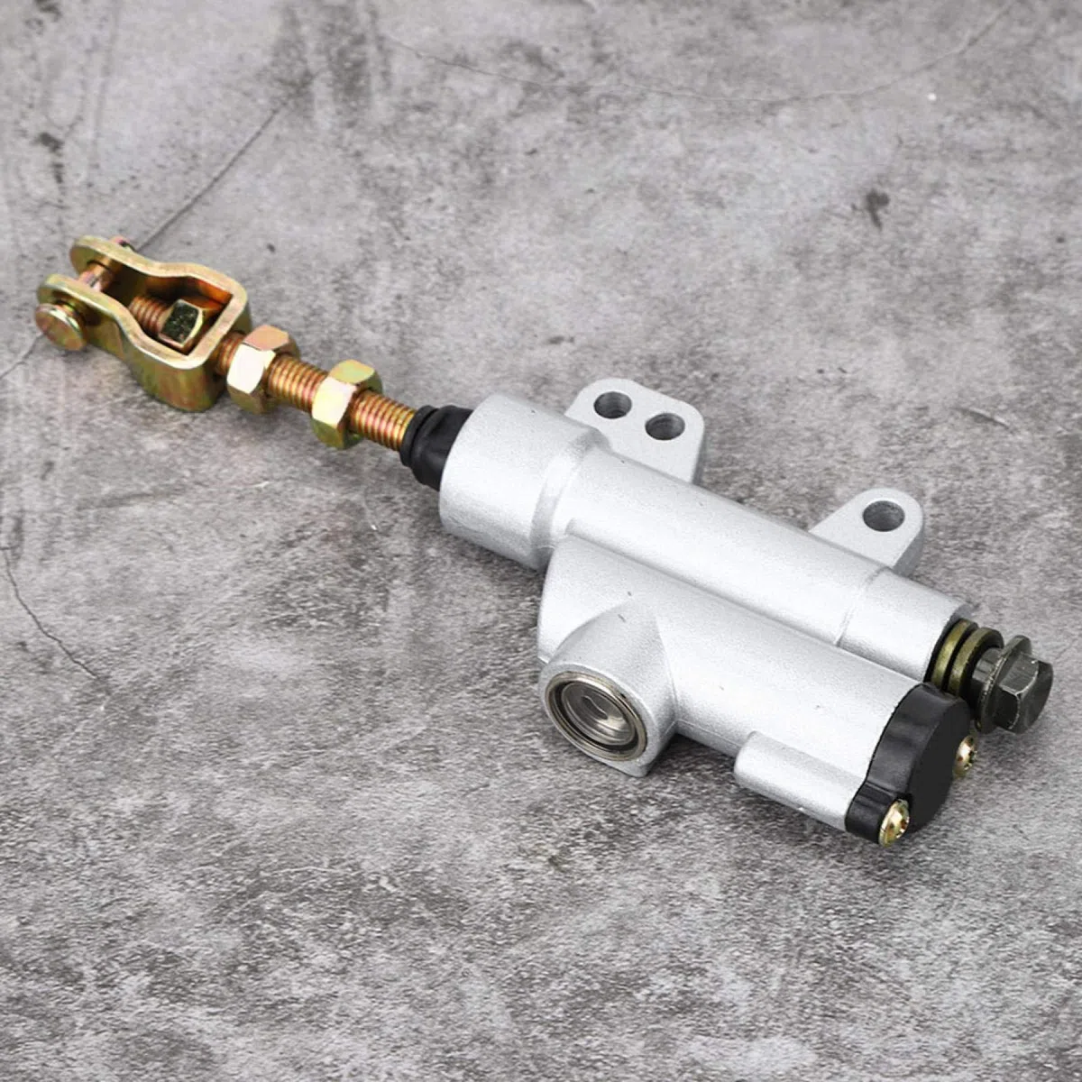 Bomba de cilindro maestro hidráulico trasero universal para motocicleta, cilindro de freno de pie trasero plegable (plateado)