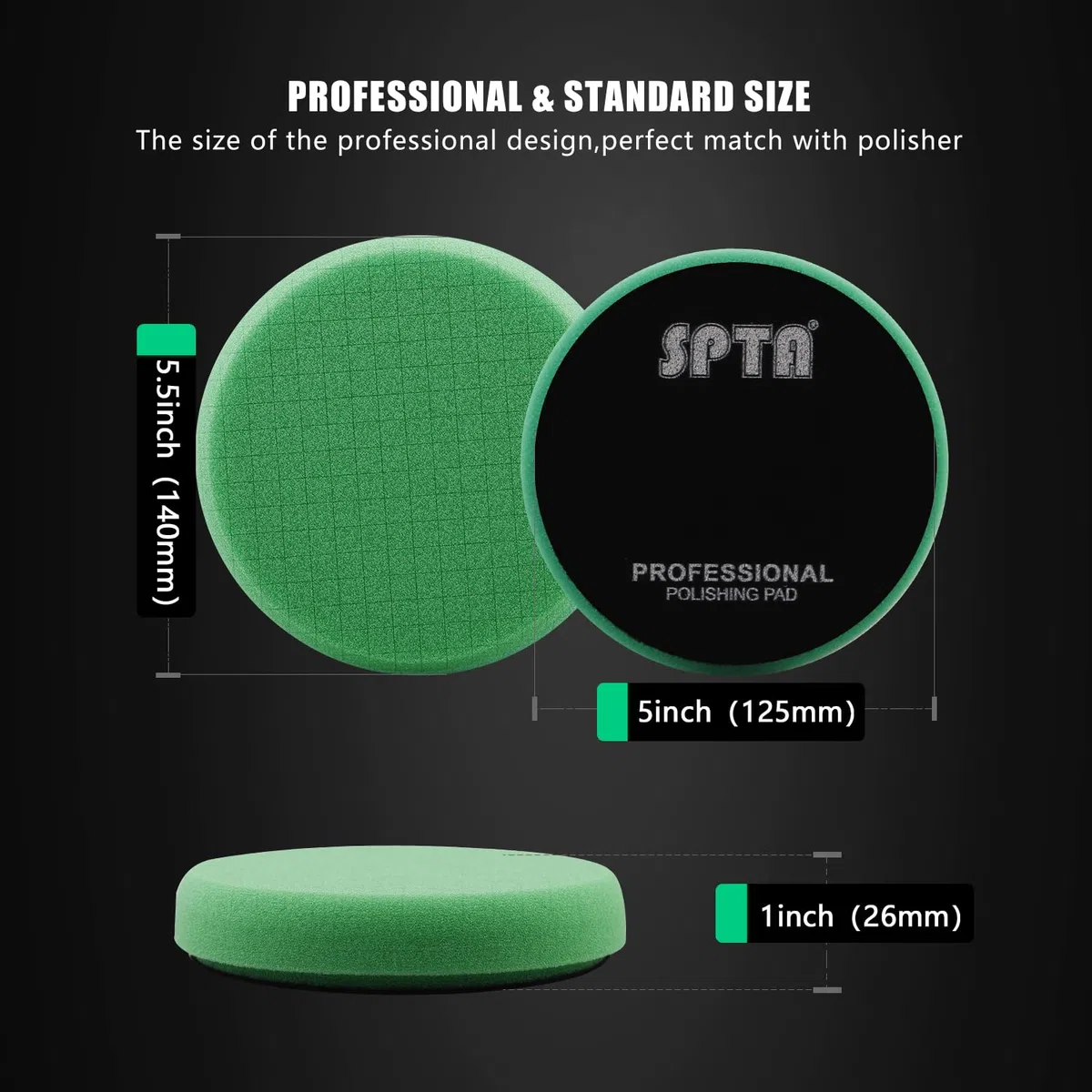Verde T120 Corte Pesado Esponjas pulido coche, SPTA 3 Piezas 125mm Almohadillas de Pulido Kit Esponja Pulido para Coche, Esponjas para pulidoras, Almohadilla de Rejilla de Pulido