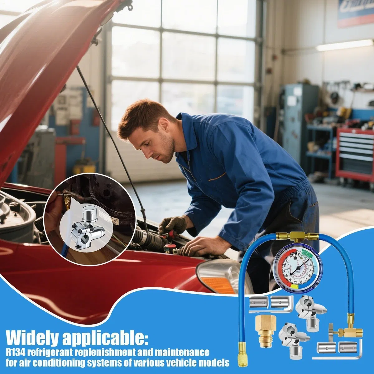 Kit De Recarga De CA Para Automóvil: Adaptador De Perforación De Válvula De Manguera Para Grifo De Lata De Refrigerante, Herramienta De Servicio De Aire Acondicionado Para Automóvil, Reparación De Fug