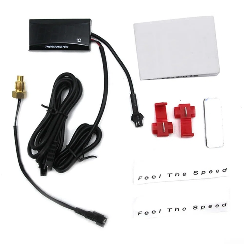Kit de monitoreo de temperatura del agua para motocicletas con medidor LCD digital y sensor, sistema alimentado por CC 12 V con señal visual de sobrecalentamiento (18 mm)