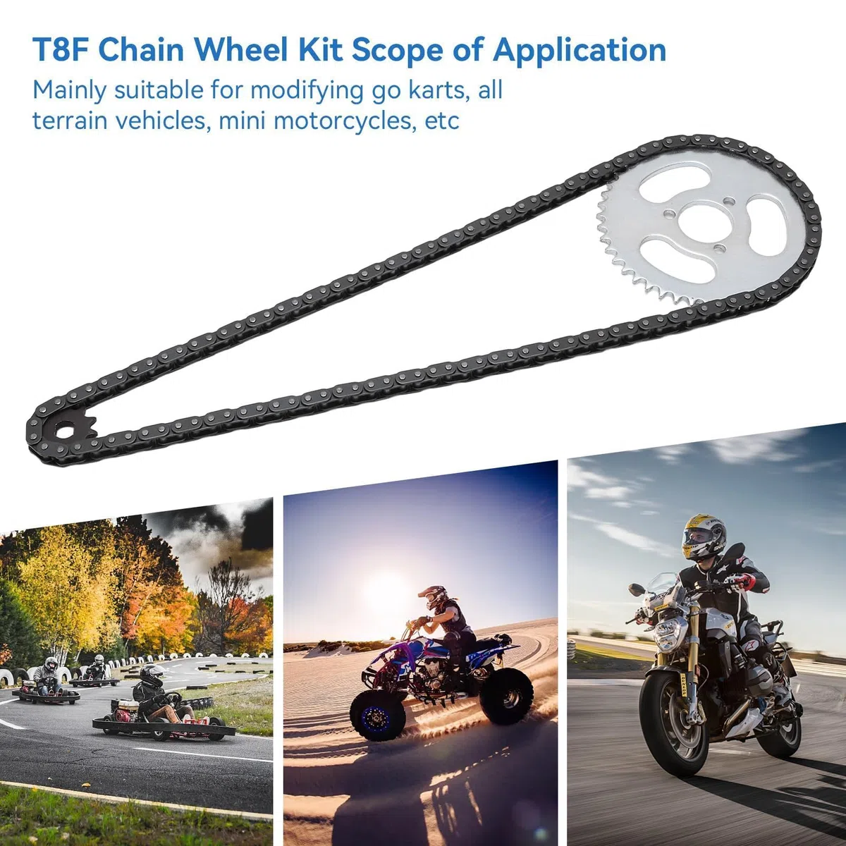 Piñón Delantero Y Trasero De Acero T8F, Piñón delantero y trasero kit piñones T8F acero transmisión kart Juego Cadena Engranajes Alta Potencia De Repuesto Para Karts Modificados ATV Mini Motocicletas