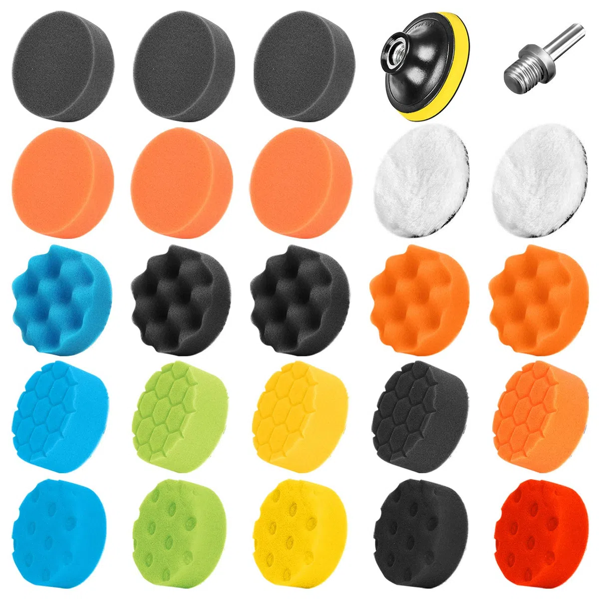 SPTA 25 Piezas 80mm Esponja Pulir para, Esponja pulir Coche, Adaptador Accesorio Taladro Pulidora Pulido Lana Kit con M14 Taladro Adaptador para Encerado para el Coche Encerado Lijado