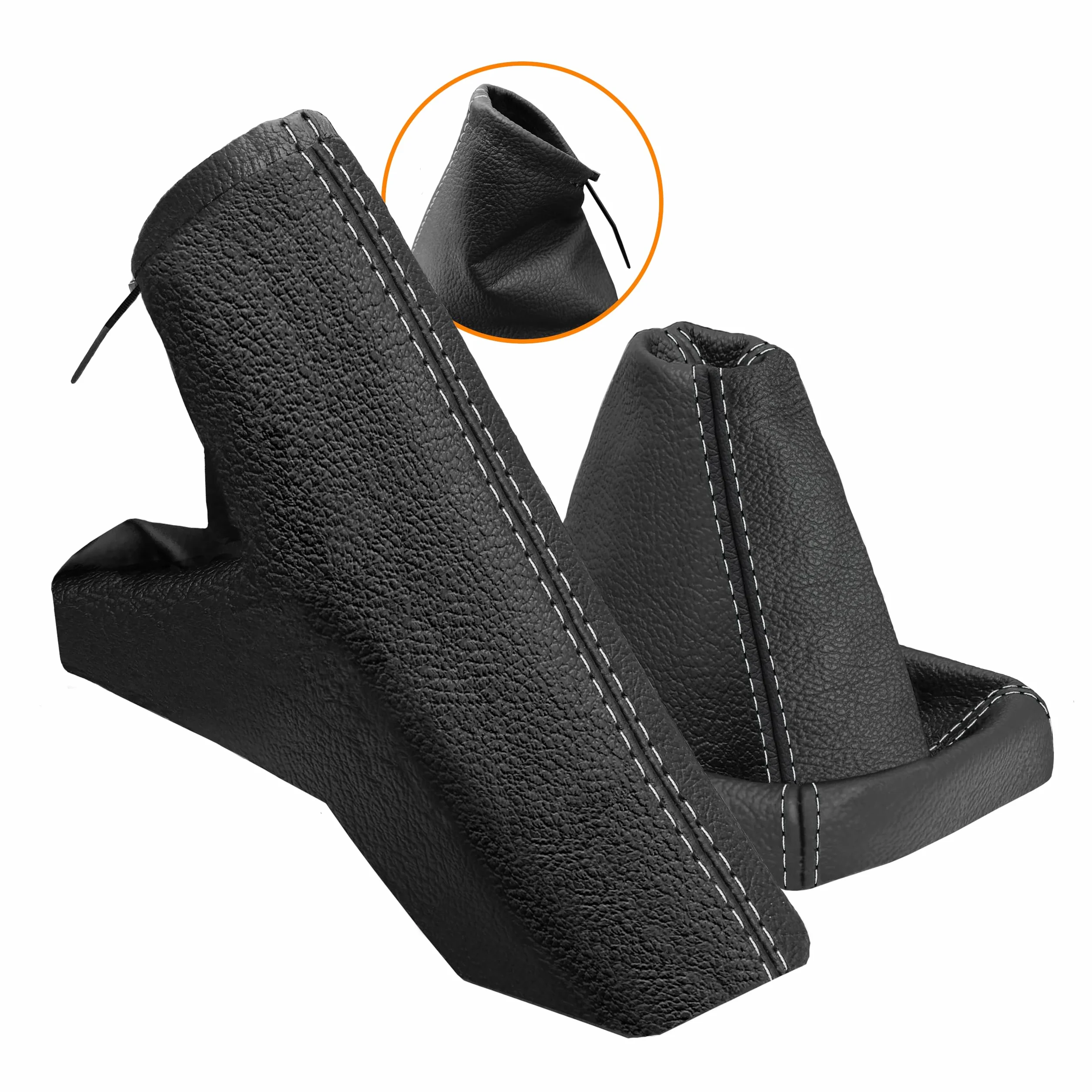 Funda palanca de cambios y Freno de mano - para Opel Astra H - negro gris - de cuero auténtico - de marchas manual - para transmisión manual - fuelle palanca de cambios Repuesto Específico - (A0018-2)