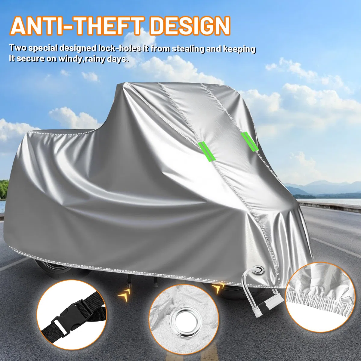 D-Lumina Funda Moto Impermeable, Poliéster 210D Antirrobo Universal, para La Mayoría de Motocicletas,Scooter,Vespa,Etc. (245x105x125cm) XL