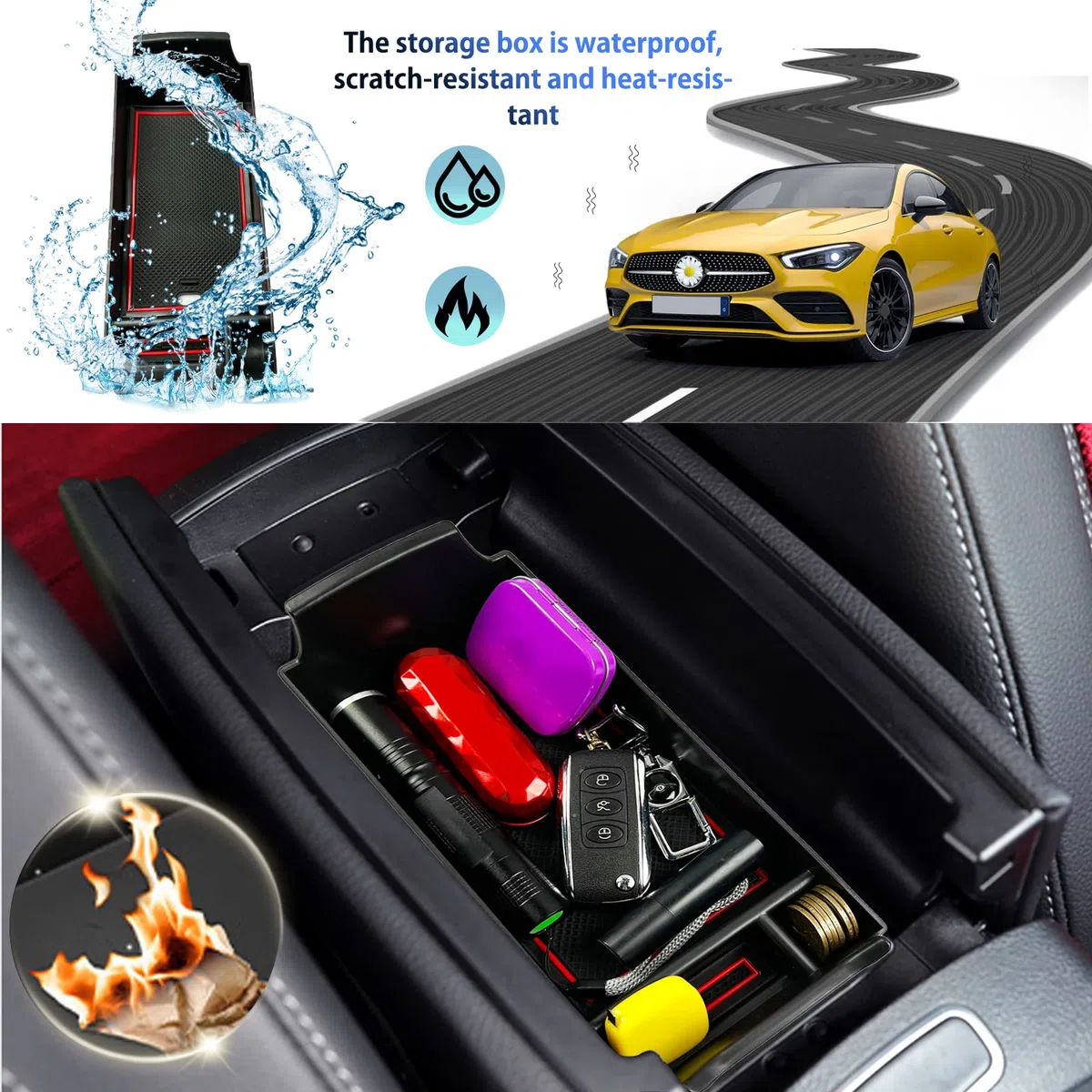 SHAOHAO Compatible con Mercedes Clase A W177 V177 2019-2025 /GLB X247 /Clase B W247/GLA H247 /CLA C118 Caja Organizadora para Reposabrazos Consola Central Accesorios Mercedes CLA (Rojo)