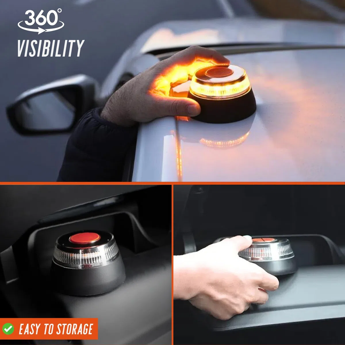 MAGIC SELECT Luz Emergencia V16 Homologada DGT con Geolocalización para Señalización en Carretera de Coche y Moto. Luz Naranja Intermitente 360º, Base Imantada, 3 Pilas AA Incluidas (1UD)