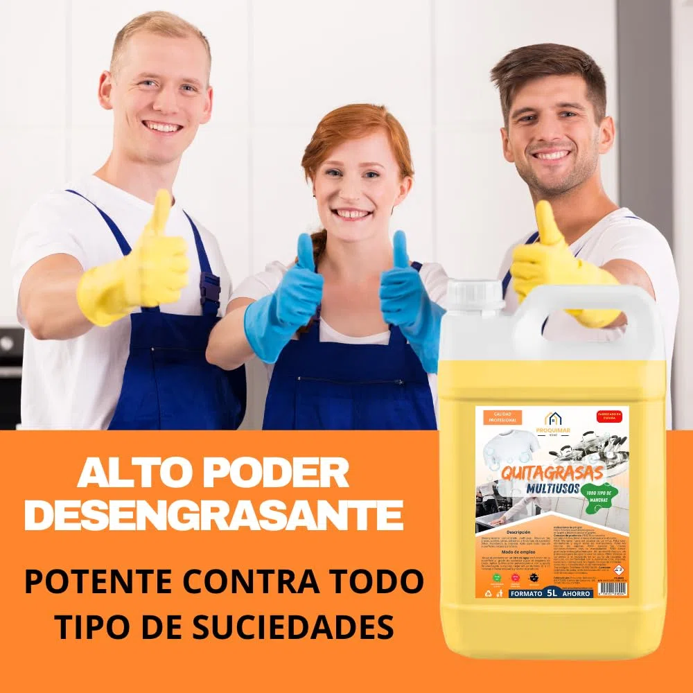 Desengrasante Concentrado Extrafuerte Proquimar – Limpiador Profesional para Cocinas, Baños, Vehículos y Más – Elimina Grasa y Suciedad Incrustada – Garrafa de 5 Litros