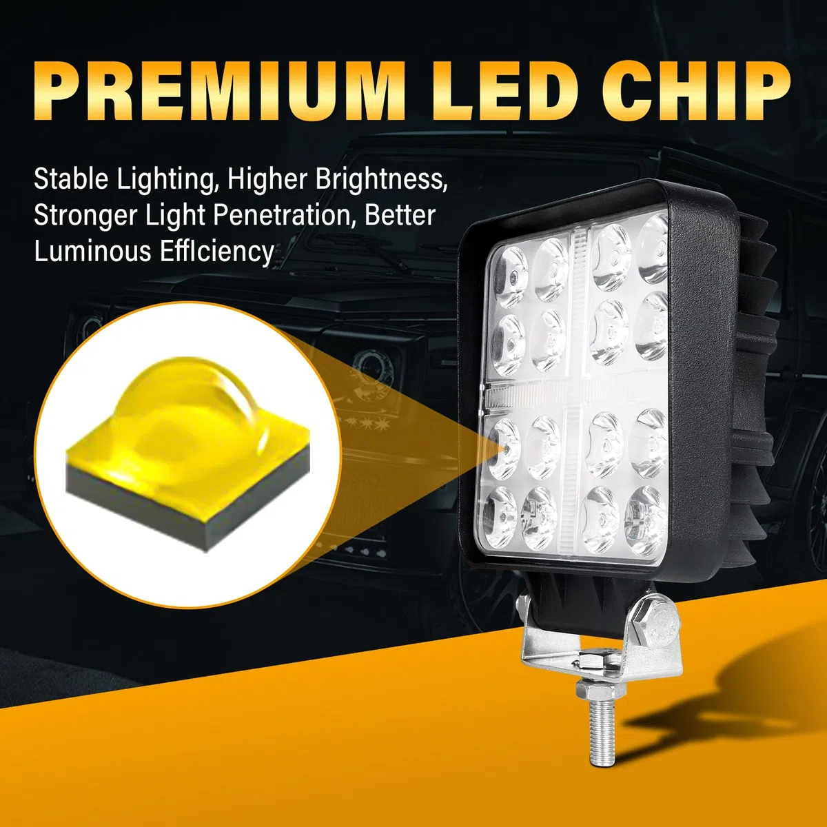Willpower 1pc Focos LED Tractores 4 pulgadas 48W Faros Led 12V 24V Luz de Trabajo LED Antiniebla LED para 4x4 Coche Camión Barco Offroad Auto, IP67, 3000K 6000K Doble Color, Plaza