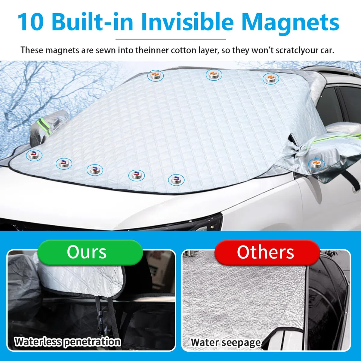 Protector para Parabrisas, Protector Parabrisas Hielo con 10 Magnético, Cubierta Magnético para Parabrisas de Coche Plegable Invierno, Protege de Hielo, Nieve, Rayos UV, Sol y Lluvia, (220x155x128cm)