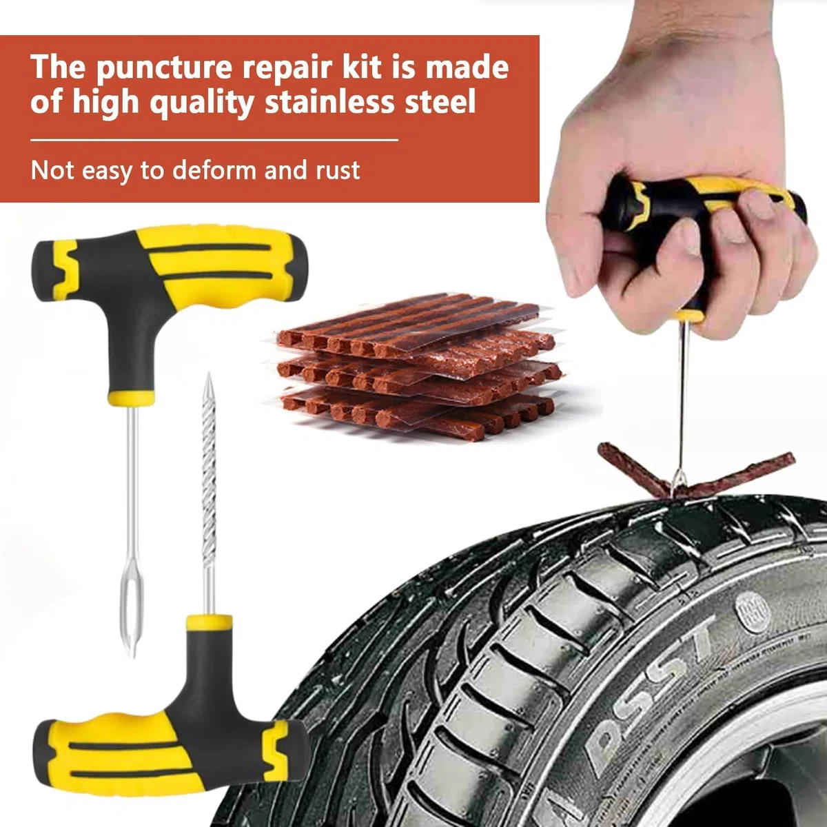 Kit repara pinchazos coche,Valido para Todo Tipo de neumáticos,Kit Mechas para Pinchazos Neumáticos,para Coches, todoterrenos, Moto y más.