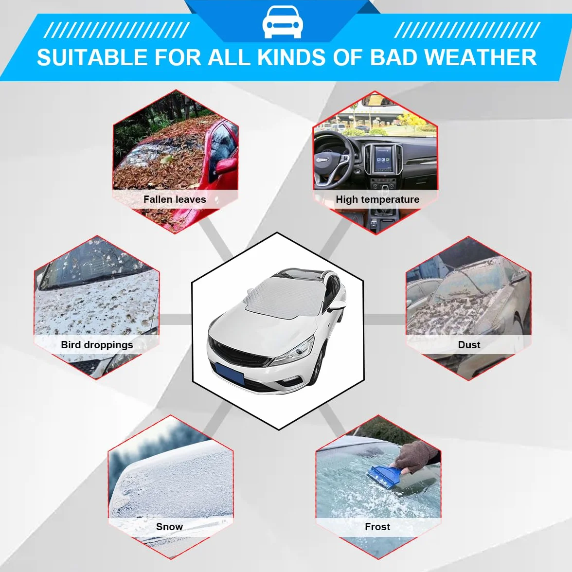 JNNJ Protector De Parabrisas, Protector Parabrisas Hielo Nieve, Funda Plegable Parabrisa Delantero, Cubre Parabrisas Universal Impermeable Rayos UV, Cubreparabrisas para Coche Furgoneta(190x126cm)