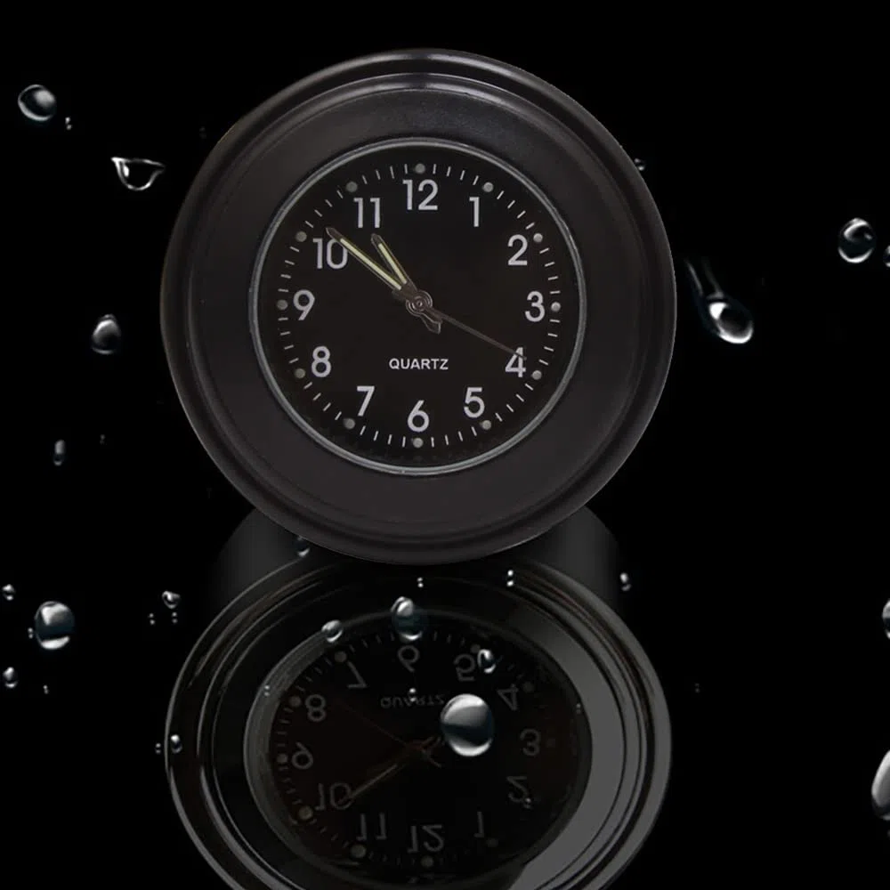 Reloj para manillar de motocicleta, de cuarzo, luminoso, para manillar de 22 a 25 mm, aleación de aluminio fluorescente con almohadilla de goma antideslizante y llave negra, 4,5 x 3,3 cm
