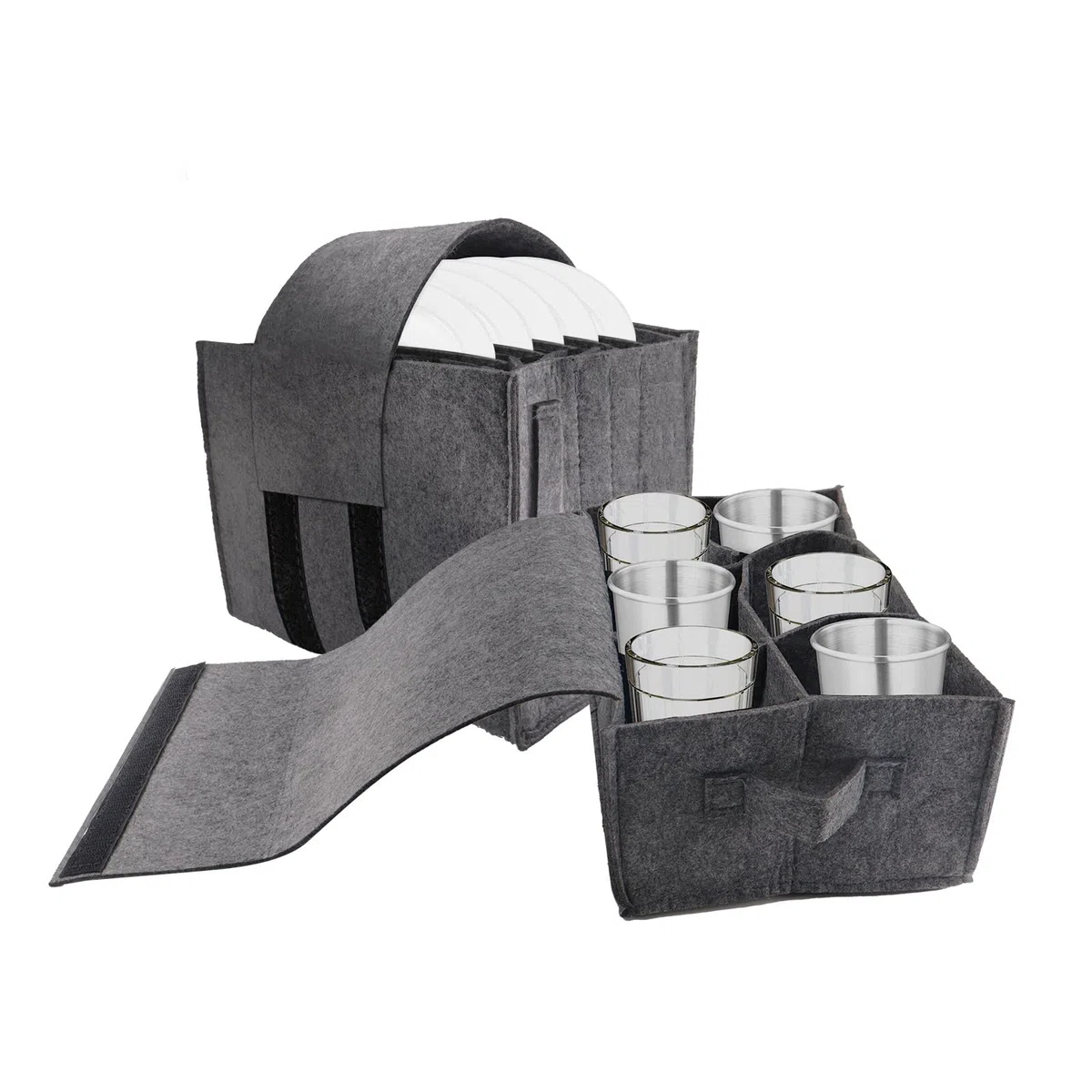 2 soportes para platos de autocaravana, soporte para tazas, de fieltro, para camping, autocaravana y cocina, con capacidad para 8 platos y 6 tazas