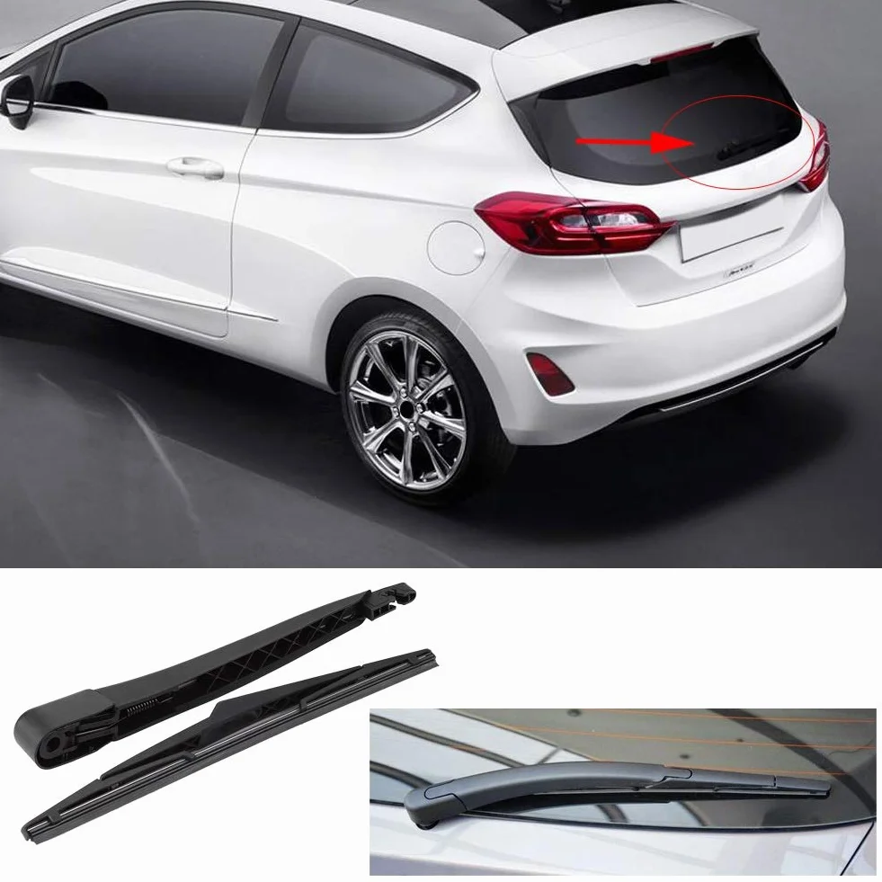 KSTE Juego de Limpiaparabrisas Y Brazo Trasero del Automóvil, Caucho Silencioso Parabrisas Trasero Ventana del Coche de Limpiaparabrisas con Cuchilla para Fo-ord Fiesta MK6 MK7 ST150 02-08