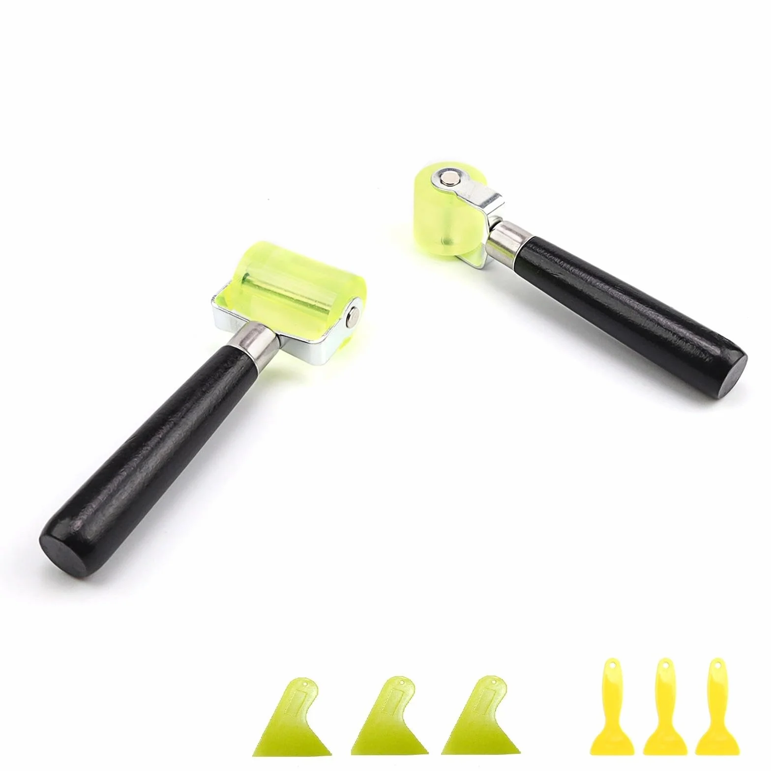 Rodillo Presión para Coche 2 Piezas 30 mm + 50 mm, Cabezal Silicona Rodillo Presionador, Kit Rodillos Insonorizantes con 6 Raspadores, para Sellar Bordes Esteras Insonorizantes