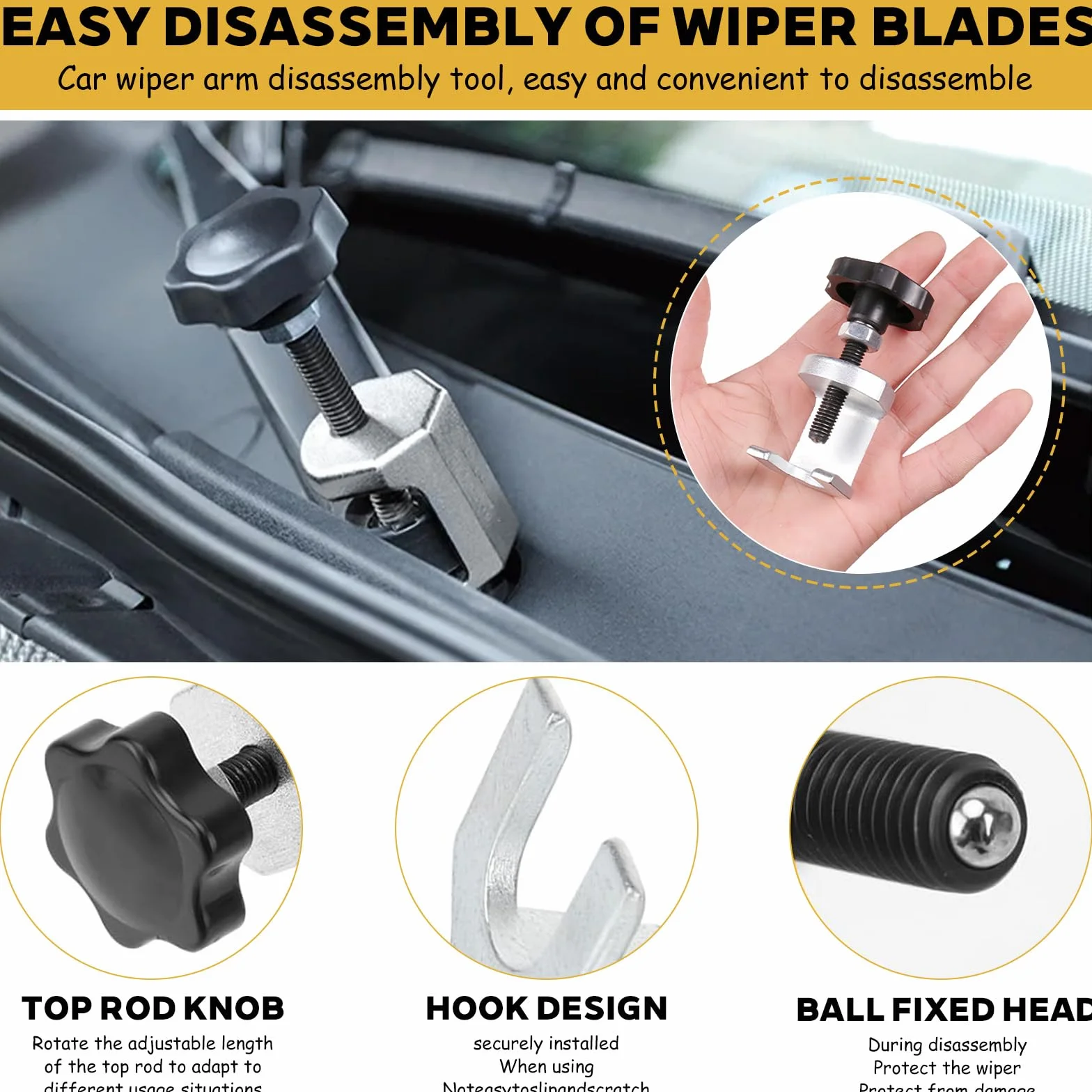 Extractor de Brazo de Limpiaparabrisas Universal Extractor Brazo Limpiaparabrisas Brazo Extractor Puller Brazo de Limpiaparabrisas para Coche Ajustable 9-30mm