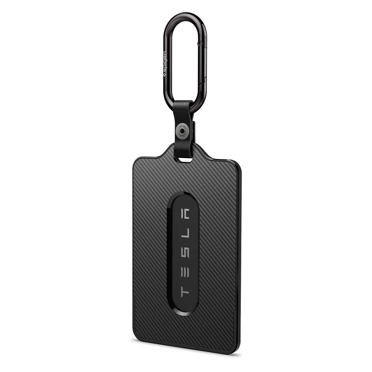 Spigen Llavero para Tesla [Pack de 1] Tarjetero Compatible con Model Y / Y Juniper (~2026), Model 3 / 3 Highland, Model S, Model X, Funda Llave para Accesorios Tesla - Edición Carbono