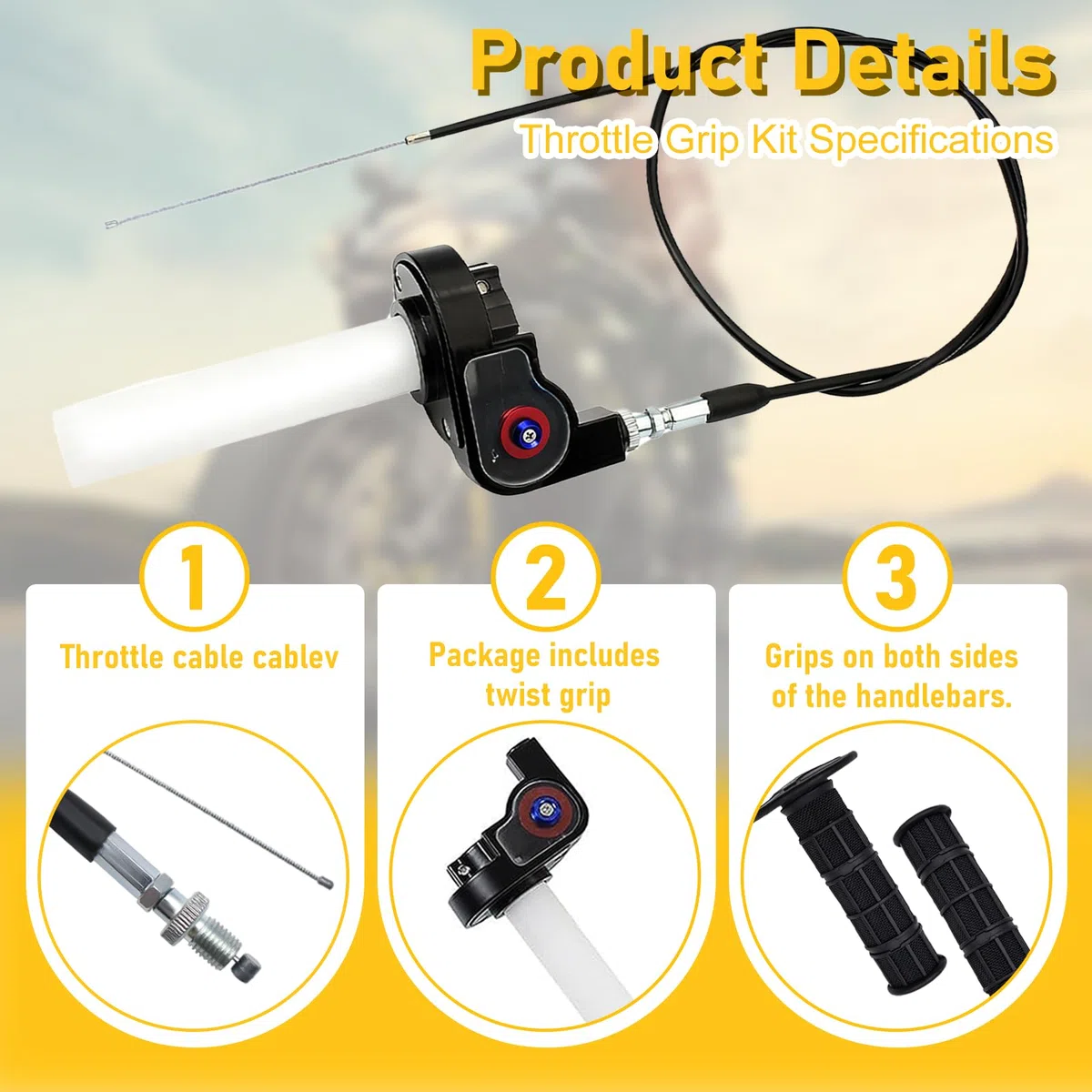 Juego Cable Puño Acelerador con 1.2M Cable Acelerador Moto y 2 Empuñadura de Acelerador 7/8 '' 22 mm Conjunto Acelerador Moto para 50 110 125 150 200 250cc Dirt Bike Mini Bike ATV