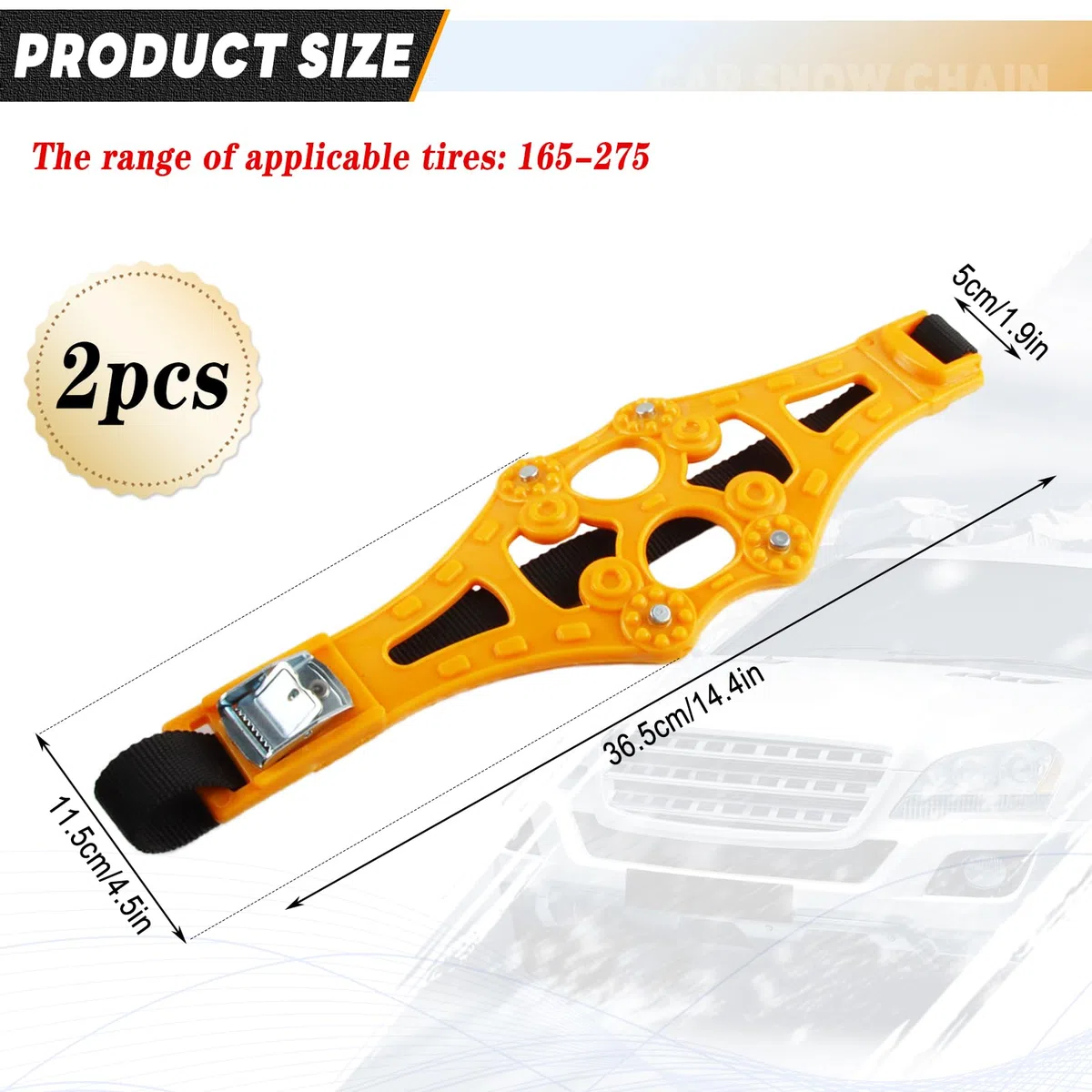 Cadenas Nieve Coche, 2Pcs Cadenas Nieve Neumáticos, Cadenas Universales para Nieve, Adecuado para Neumáticos de 165 a 275 mm de Ancho, la Mayoría de los Automóviles, Camiones y SUV