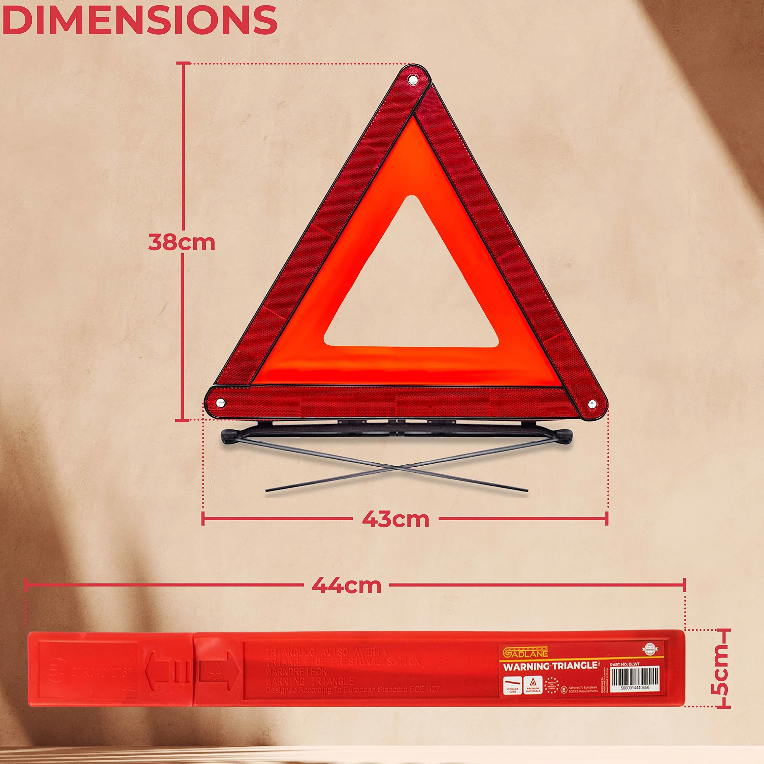GADLANE Triangulos Coche Homologados ECE Reflexiva Plegable Advertencia De Carretera Paquete De 2