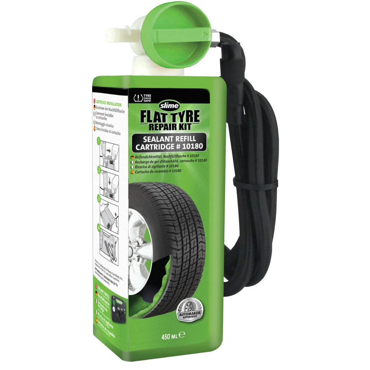 Slime 10180 Cartucho de Recambio de gel Sellador para Neumáticos, solo para el Kit de Reparación de Emergencia Flat Tyre Repair 50129, Calidad OEM, 450mL