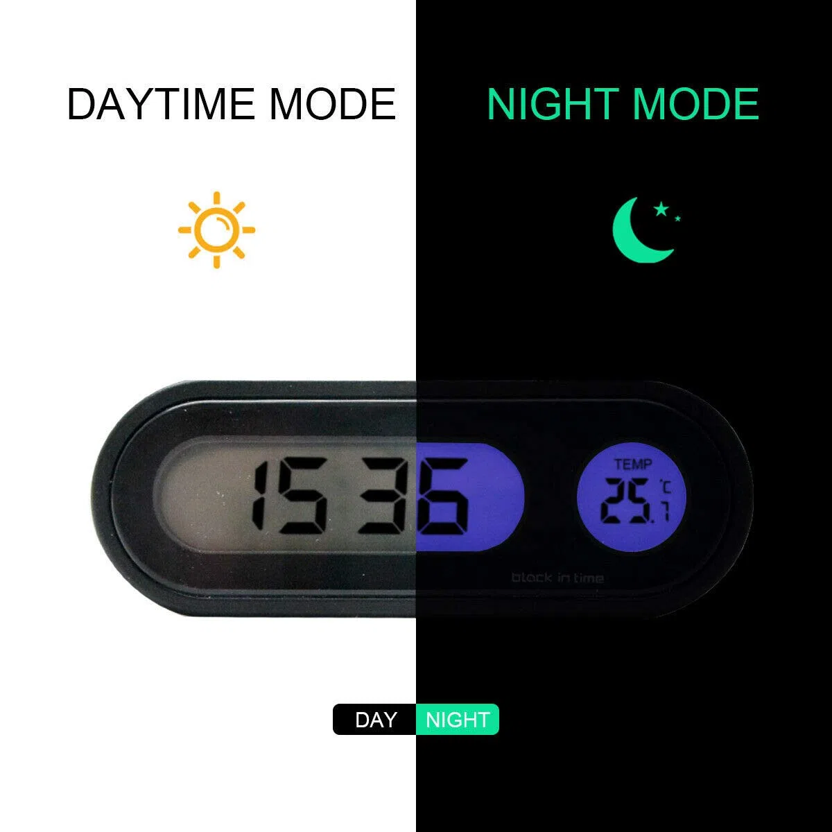 Riloer Reloj de temperatura digital LCD para coche con luz negra para coche, bicicleta, moto, camión
