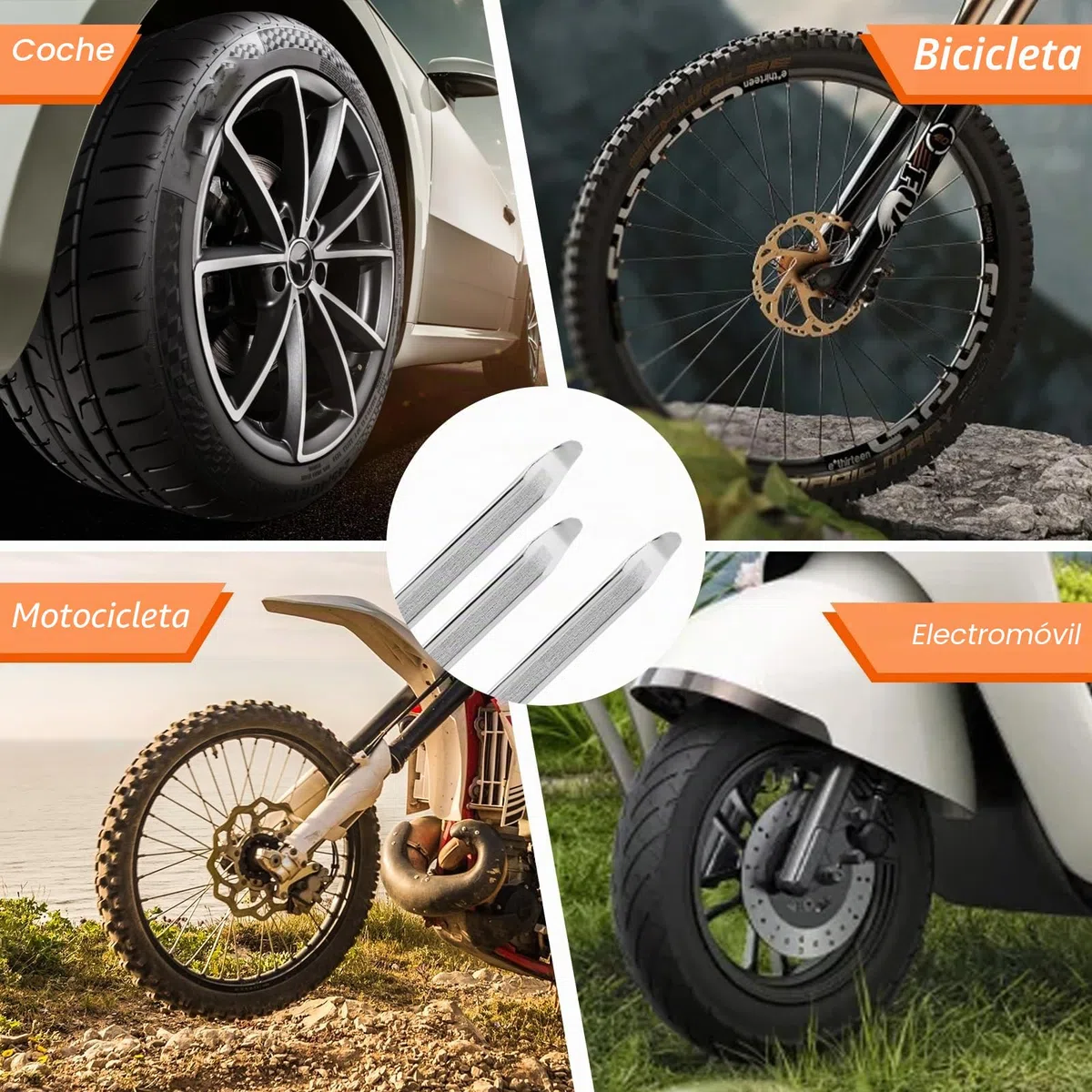 27 palancas de neumáticos, 30 cm, Hierro de Montaje, con Protectores de llanta de 3 Ruedas, Herramienta de Montaje de neumáticos para Moto, Bicicleta, Coche, Scooter