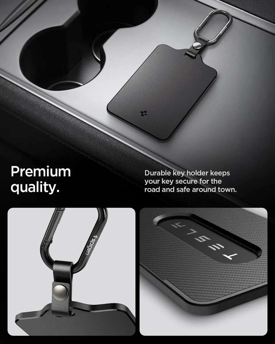 Spigen Llavero para Tesla [Pack de 1] Tarjetero Compatible con Model Y / Y Juniper (~2026), Model 3 / 3 Highland, Model S, Model X, Funda Llave para Accesorios Tesla - Edición Carbono
