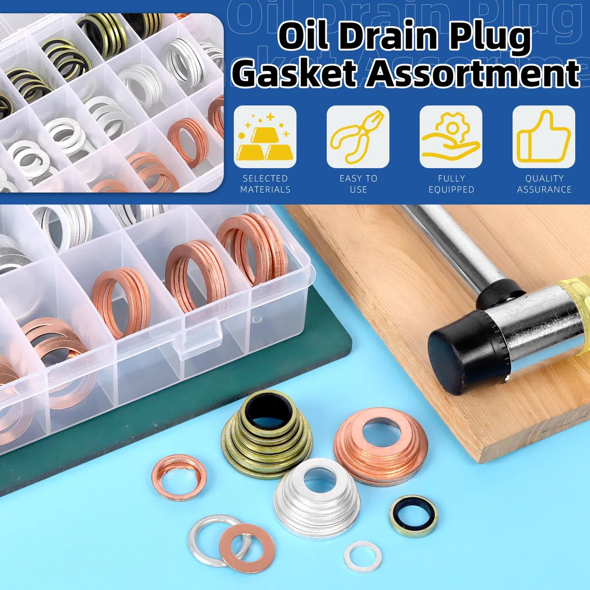 Glarks 143pcs 10 tamaños Automotive Oil Drain Plug Kit M8 M10 M12 M14 M16 M18 M20 M22 Aluminio Cobre Acero Aceite Crush Washer Seal Oil Drain Plug Crush arandela